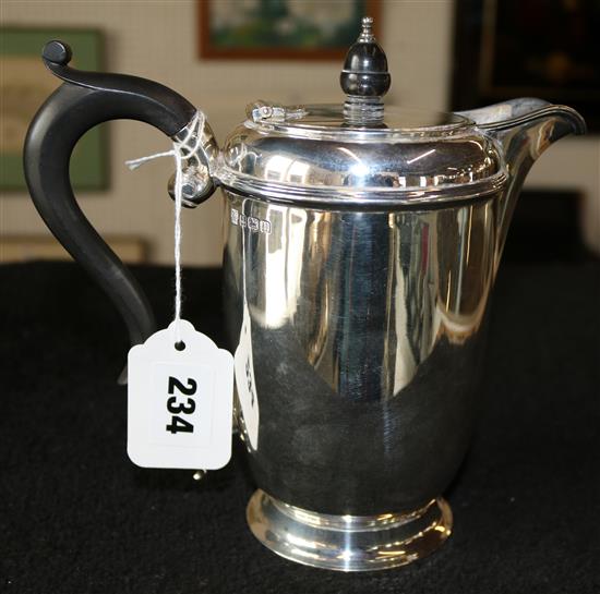 George V silver cylindrical hot water jug, Sheffield 1932, Hawksworth, Eyre & Co Ltd